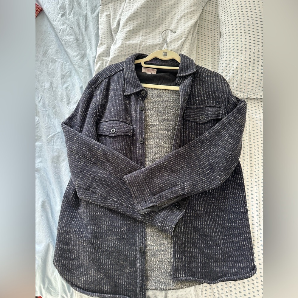 Men’s J.Crew Wallace and Barns fleece CPO overshirt beach cloth, navy, size M